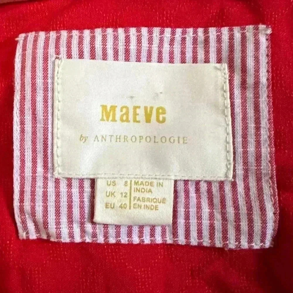 Maeve by Anthropologie Tie Front Red Long Sleeve Blouse - Picture 10 of 11